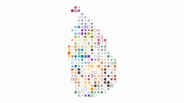 Sri Lanka animated country shape. Pulsating colored dots on the map of the country. Large size square blocks. Digital style Sri Lanka map on white background. Modern animation video.