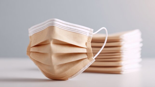 Beige disposable face mask with stack - Powered by Adobe