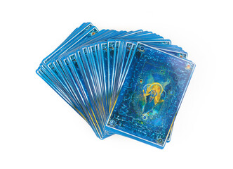 Deck of Tarot cards isolated on white background