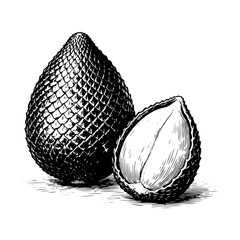 Detailed Hand-Drawn Salak Fruit with Cross-Section