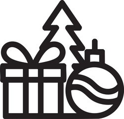 Christmas tree gift and ornament line art present