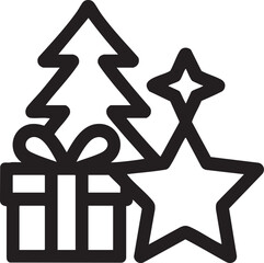 Christmas tree gift and star icon outline gift box 1