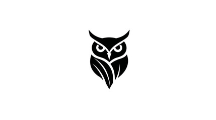 Minimalist Black Owl Silhouette Vector Icon for Logo Design, depicting wisdom, knowledge, and nocturnal animals on white background.