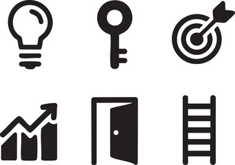 Lightbulb key target graph open door ladder icons idea