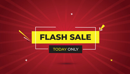 flash sale today only web banner vector art template design badge icon label black gray yellow white bold text dark red light sun shine abstract shapes business background promotional marketing