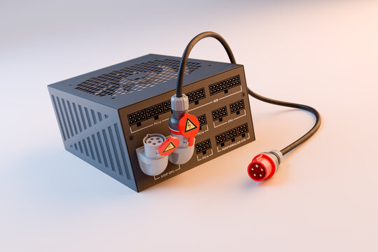 Next-generation computer power supply. A satire on increasingly power-hungry graphics cards. An attempt to show what a new power socket for future powerful graphics cards might look like.