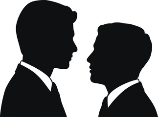 Two men in silhouette facing each other a vector illustration representing business negotiation conflict or agreement isolated on white