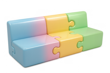 Puzzle piece couch forming a modular sofa, symbolizing collaboration, teamwork, and connected solutions on transparent background