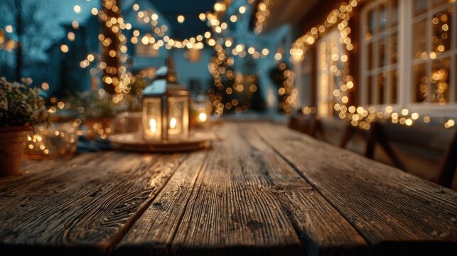 Evening gathering with candles and fairy lights in a cozy outdoor setting