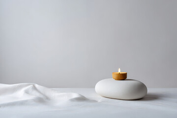 icon illuminated by soft warm glow of candle against clean minimalist white canvas background