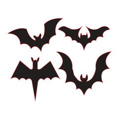 Set of Black Bat Silhouettes, Spooky Halloween Flying Bats Vector Icon Collection