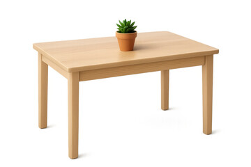 Wooden table with succulent plant, clean design, minimalist furniture on transparent background, copy space element