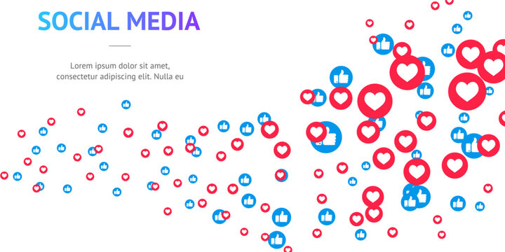 Social Media Engagement Flow Dynamic Like and Love Reaction Icons in Streaming Pattern for Digital Marketing Backgrounds and Viral Campaign Graphics