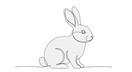 Obraz premium Rabbit (Easter bunny) in profile, continuous line art, filled with soft white, cute and simple design
