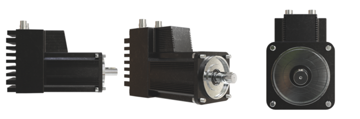 Electric stepper motor mockup displaying detailed design from various angles with transparent background