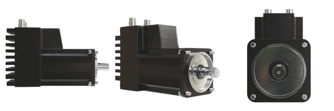 Electric stepper motor mockup displaying detailed design from various angles with transparent background