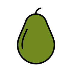 Depiction of a Whole Olive Green Avocado Fruit with Black Outline on Isolated White Background