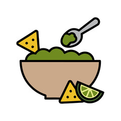 Bowl of Guacamole with Spoon and Chips Graphic Illustration