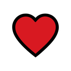 Graphical depiction of a heart shape outlined in black with a solid red fill