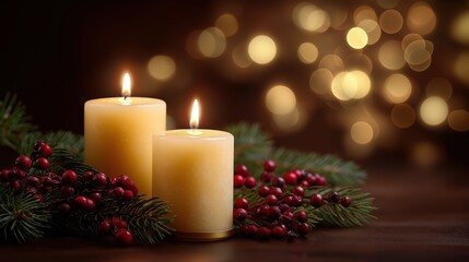 a christmas candle with a burning flame on a golden background
