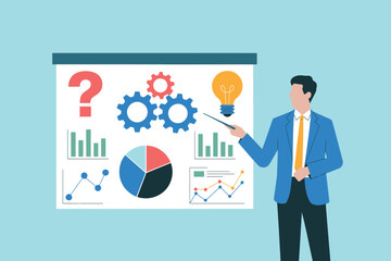 Business professional presenting data analysis and problem solution
