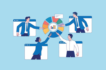 Virtual team collaboration, business data analysis and strategy