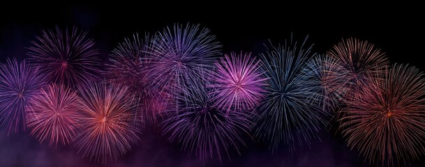 stunning fireworks display in the night sky, illuminating the new year celebration with vibrant colors and dazzling displays. 