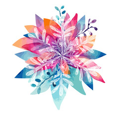 Merry Christmas postcard. Watercolor abstract snowflake painting hand drawing. Not AI, Vector illustrations