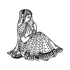 Beautiful Girl Wedding Bride in Red Saree Vector.ai