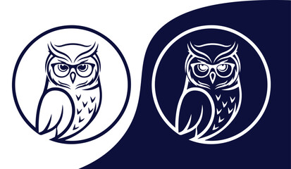 Elegant Owl Line-Art Logo Icon Vector
