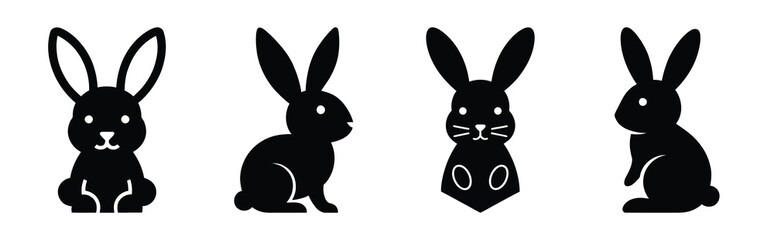 bunny badge Easter silhouette art, black color and white background