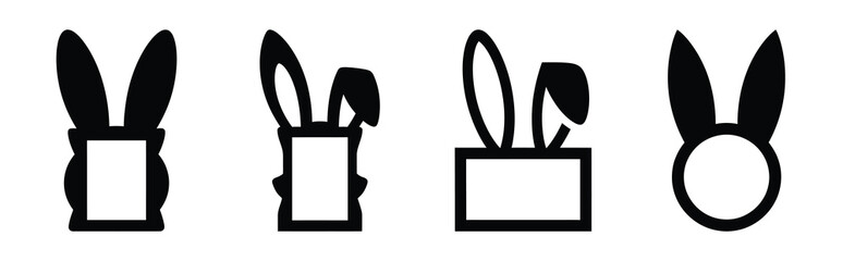 bunny frame Easter silhouette art, black color and white background