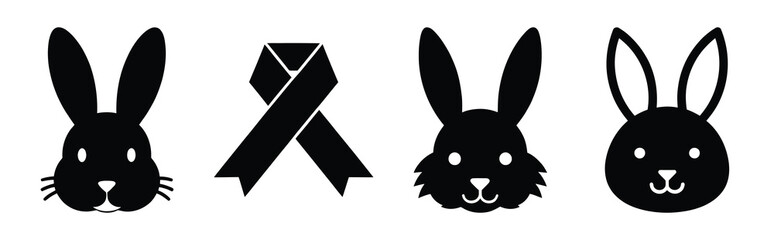 bunny nose Easter silhouette art, black color and white background