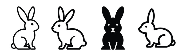 bunny outline Easter silhouette art, black color and white background