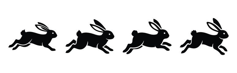 bunny running Easter silhouette art, black color and white background