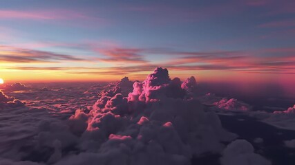 Mountainous landscape with solitary plane flying in distance, capturing the sense of freedom and adventure associated with flight, perfect for use as background footage or concept art in travel.