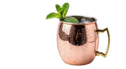 Refreshing Moscow mule cocktail in copper mug with mint isolated on transparent background