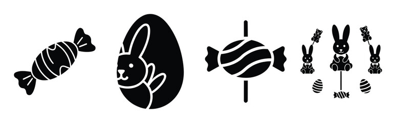 candy Easter silhouette art, black color and white background