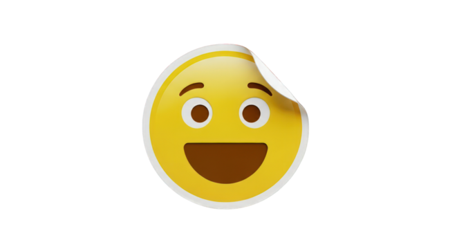 Happy yellow sticker with a curled corner isolated on a transparent background 