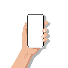 Top-Down View of Woman&rsquo;s Hand Holding Phone Mockup with Empty Display, Isolated