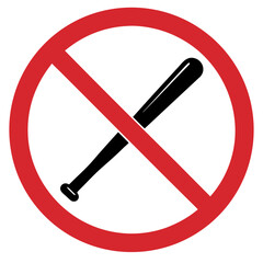 No baseball bats allowed sign in red circle on white background