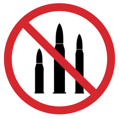 No firearms cartridges allowed sign in red circle on white background