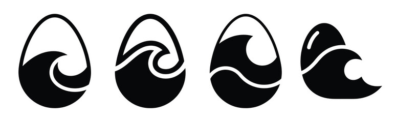 egg wave Easter silhouette art, black color and white background