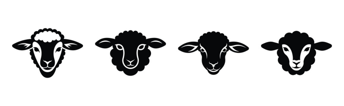 lamb face Easter silhouette art, black color and white background