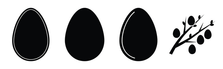 spring branch egg Easter silhouette art, black color and white background