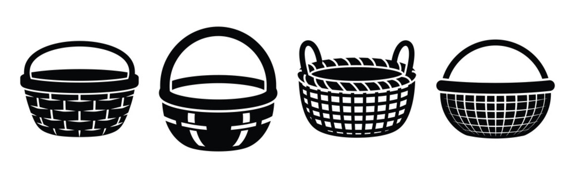 woven basket Easter silhouette art, black color and white background