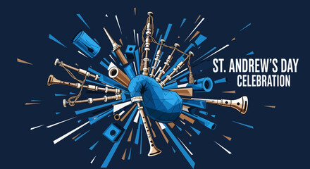 Celebrate St Andrews Day with vibrant bagpipe art, perfect for Scottish heritage events and cultural promotions, a symbol of pride and tradition for Scotland