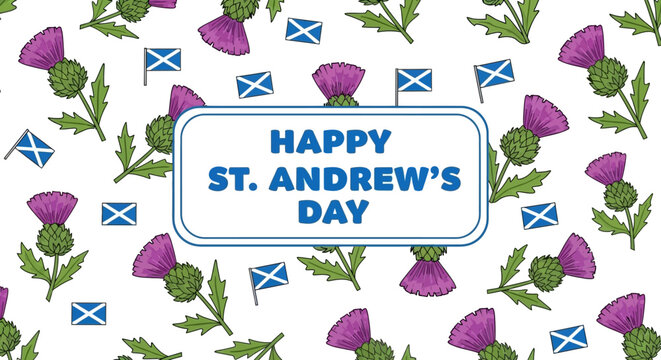 Celebrate St. Andrew's Day with delightful Scottish thistle blooms and flag patterns, perfect for holiday greetings and festive designs!