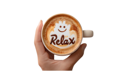 Relax cup of coffee on hand isolated 3d mockup without background using for calm vibe purpose.
