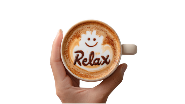 Relax cup of coffee on hand isolated 3d mockup without background using for calm vibe purpose. - Powered by Adobe